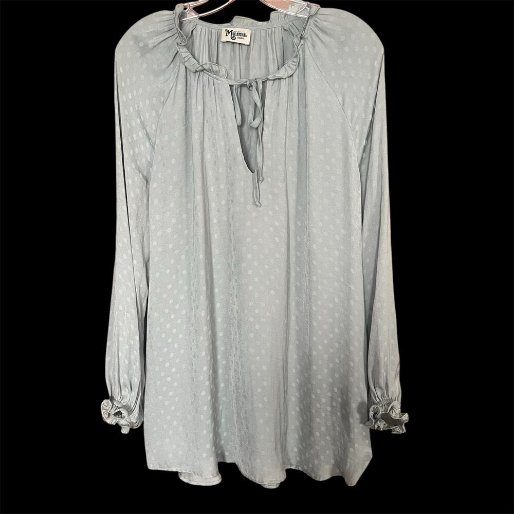 Show Me Your Mumu Women's Pale Green Polka Dot Long Sleeve Tunic Sz S